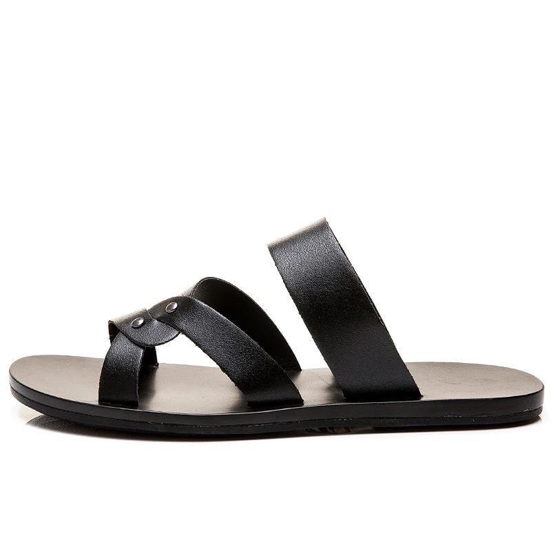 Fashion Men Shoes Fashion Summer Men Shoes Vintage Italian Flats Casual Non-slip Beach Sandals Leather Flip Flop Slippers Flats Sandals