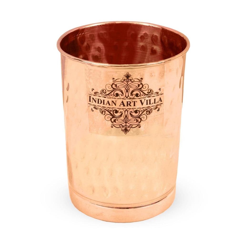 Чистая медь, гладкое стекло с кованым дизайном, для питья, сервировки воды, йоги, аюрведы, объем - 300 мл, упаковка 2 шт.
