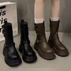 2025 Autumn and Winter New British Style Thick-soled Thin Boots Trendy Belt Buckle Locomotive Boots Medium Tube Martin Boots Women