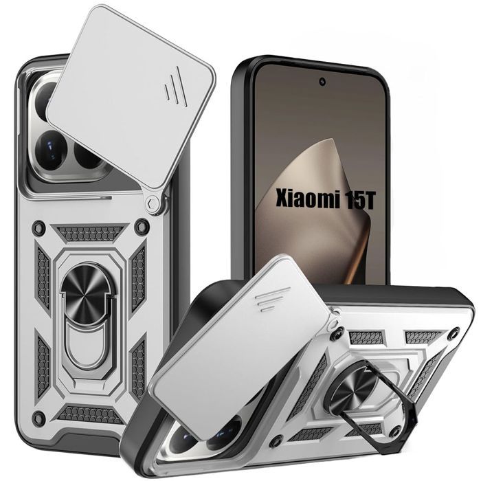 Coque de Protection - E.F.CONNECTION - pour Xiaomi 15T - Antichoc avec Cache Caméra Anti-Rayures - Argenté