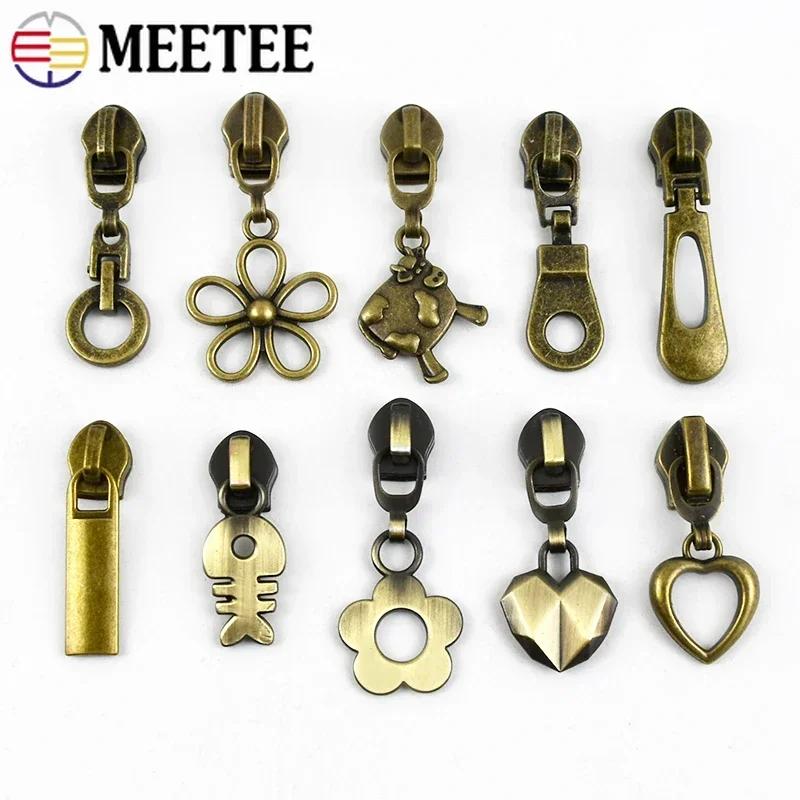 Meetee 5-20 шт. 5# Слайдер для нейлоновых молний, головка молнии из цинкового сплава, декор, бронзовый пуллер для молний, аксессуары для шитья куртки, пальто