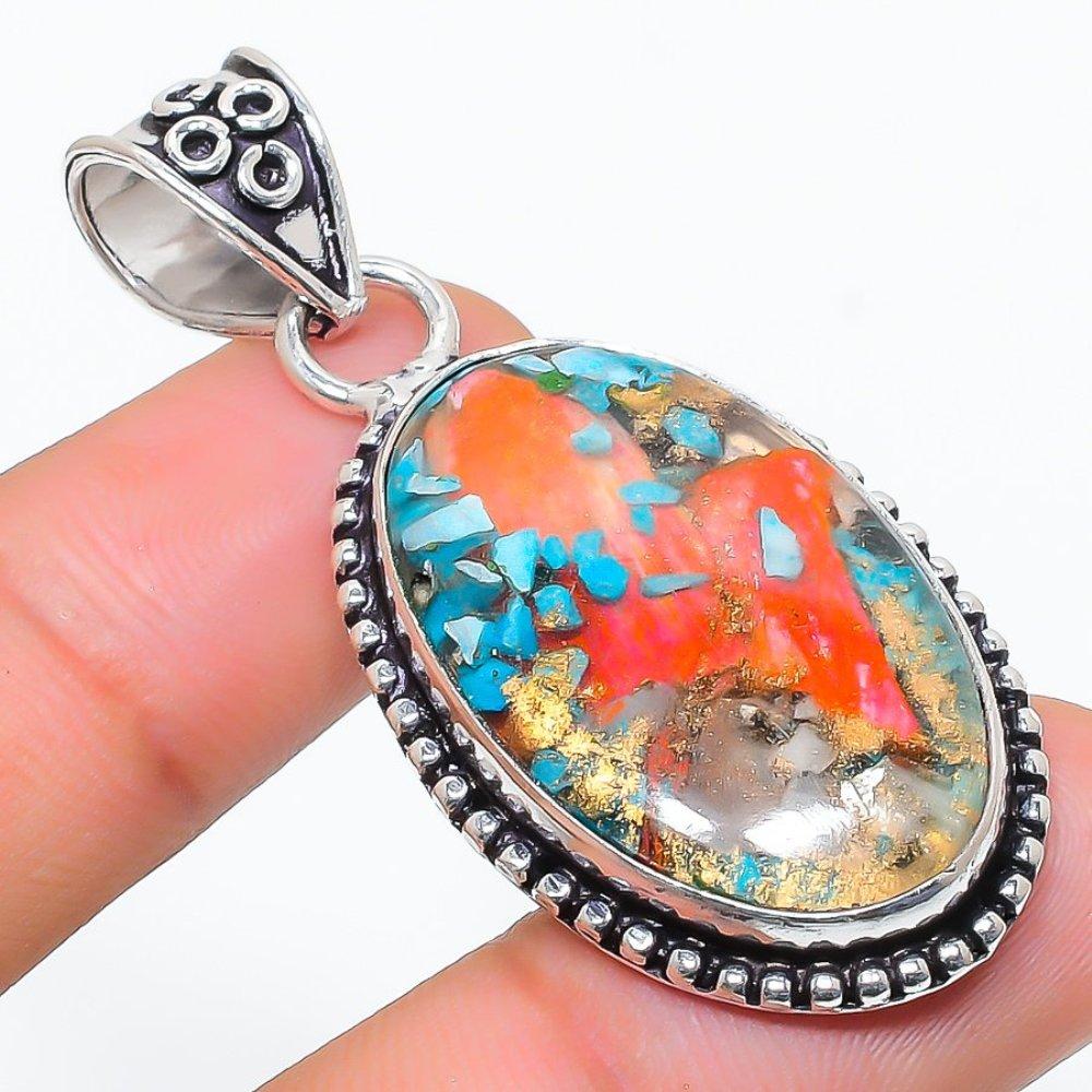 Подвеска ручной работы из стерлингового серебра 925 пробы с натуральным драгоценным камнем колючая устрица 2,05 дюйма B1R55