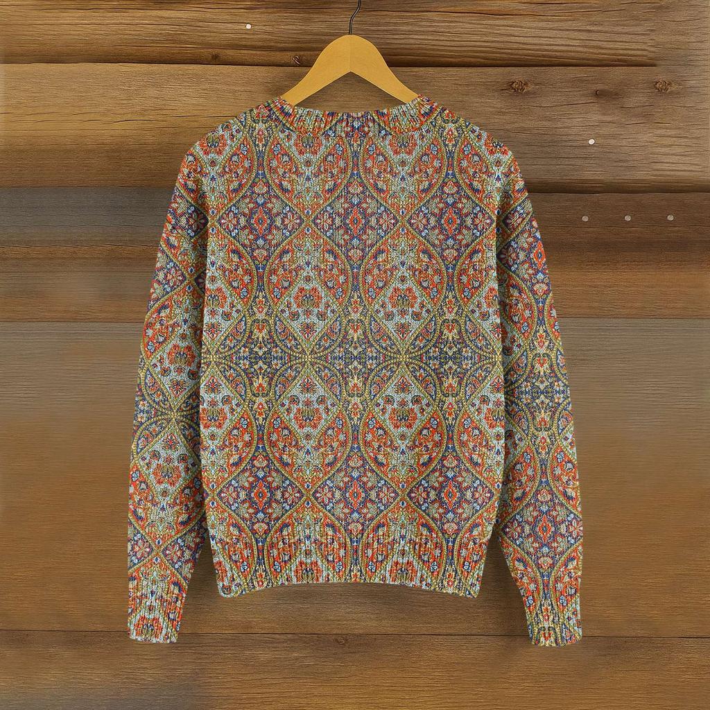 Women's Vintage Knit Button Vintage Print Cardigan Jacket