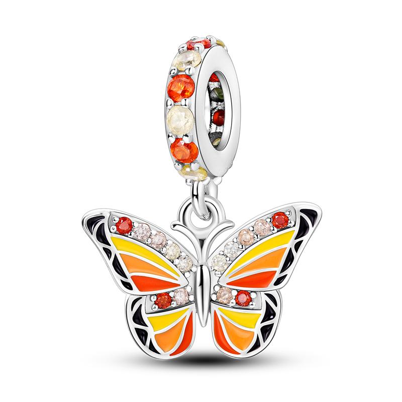 Color Enamel Hummingbird Flamingo Bird Butterfly Flower Beads Charm Fit Bracelet Necklace Copper Plated Women Jewelry Making