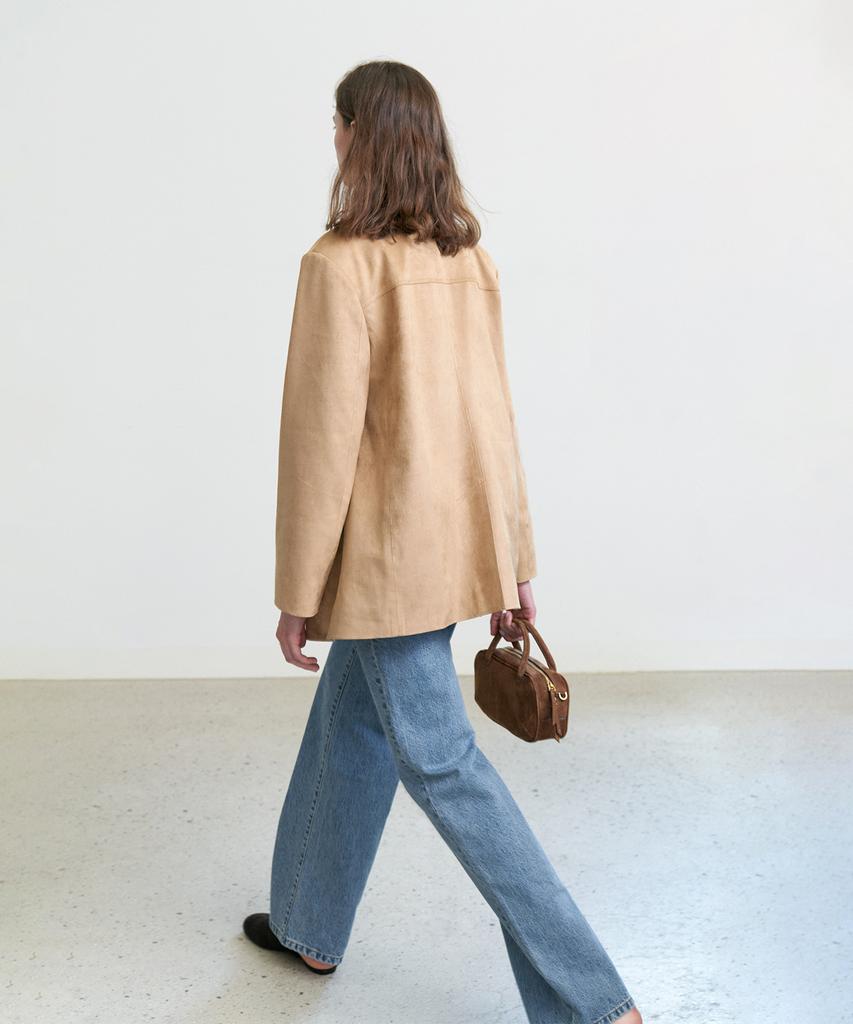STEP AROUND Oversized Suede Jacket_Beige
