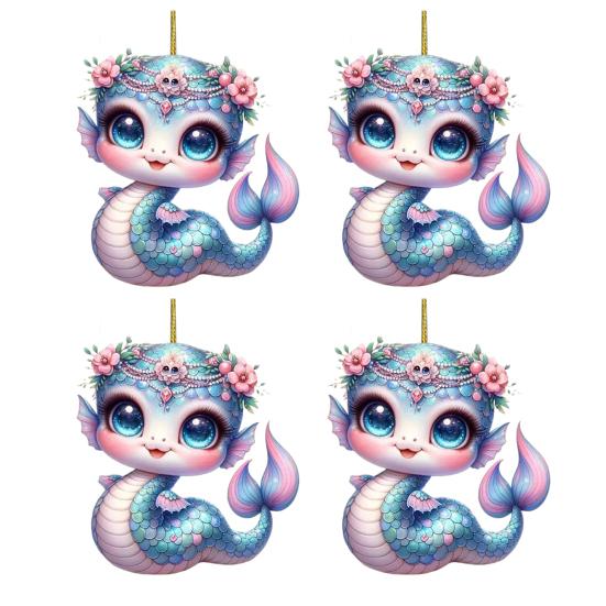 Подвеска в виде змеи-русалки, акриловое плоское украшение для автомобиля на Рождество, подвесная подвеска на елку, милый мультяшный подарок для влюбленных русалок на Рождество