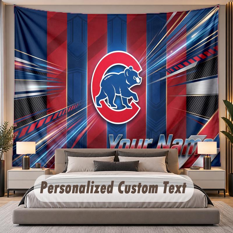 Custom Name Text Tapestry Chicago Cubs Personalized Polyester Wall Tapestry For Bedroom And Room