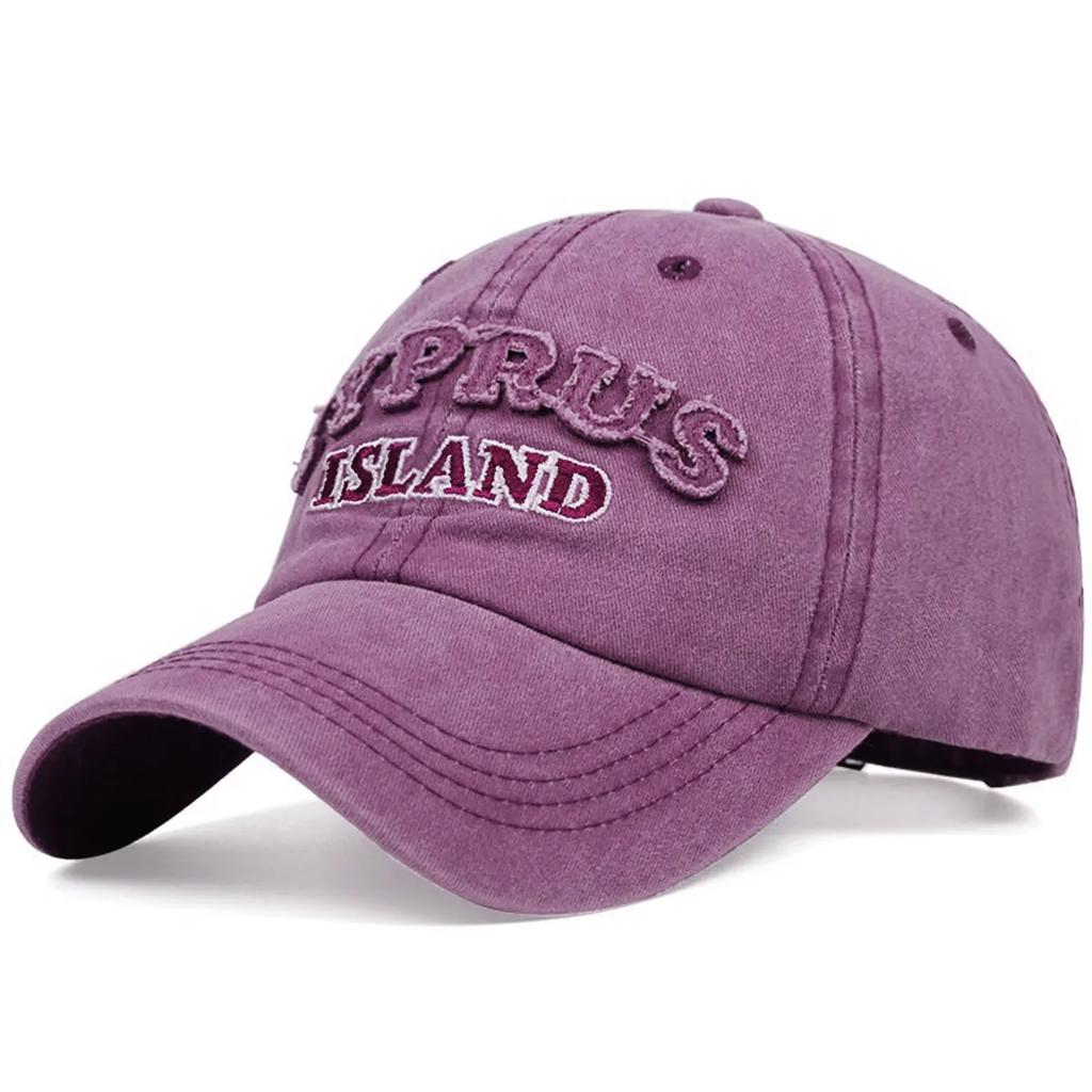 Unisex ISLAND Letter Patch Washed Baseball Caps Adjustable Casual Hats Spring and Autumn Outdoor Sunscreen Hat