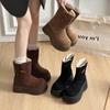 2025 Winter New Round Head Thick Sole Height Increase Two Wear Snow Boots Women's Korean Version Velvet Warm Snow Boots Women's Cotton Shoes