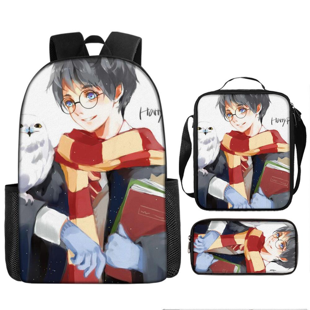 Harry Potter 3-Piece Backpack Set for School Students Large Capacity Bag Crossbody Pencil Case Set Kids Gift