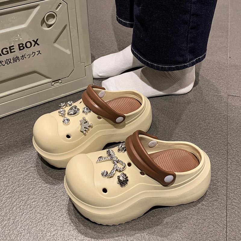 Baotou Hole Shoes женские тапочки на толстой подошве с эффектом увеличения высоты, мультяшные тапочки, нескользящие повседневные милые пляжные классные тапочки