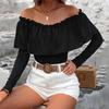 Women's Summer Mesh Splicing Long Sleeve One Neck Slimming Top