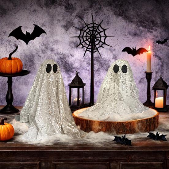 Yousheng Sequin Fabric Ghost Tabletop Decor Halloween Shiny Ghost Figurine for Halloween Bedroom Desktop Home Decor