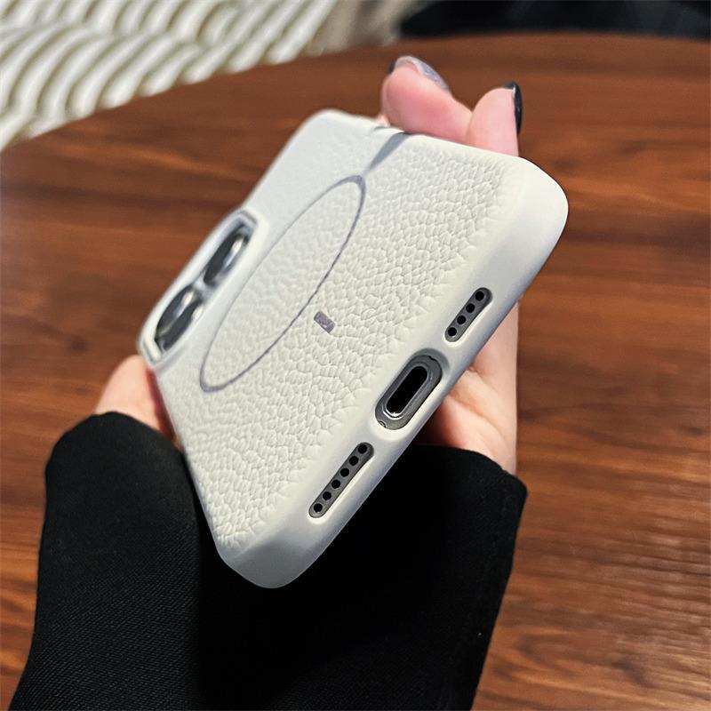 Роскошный чехол MagSafe Lychee Leather для iPhone 16 Pro Max/15/14 Plus/13/12/11 Pro | Беспроводная зарядка и защита от падений