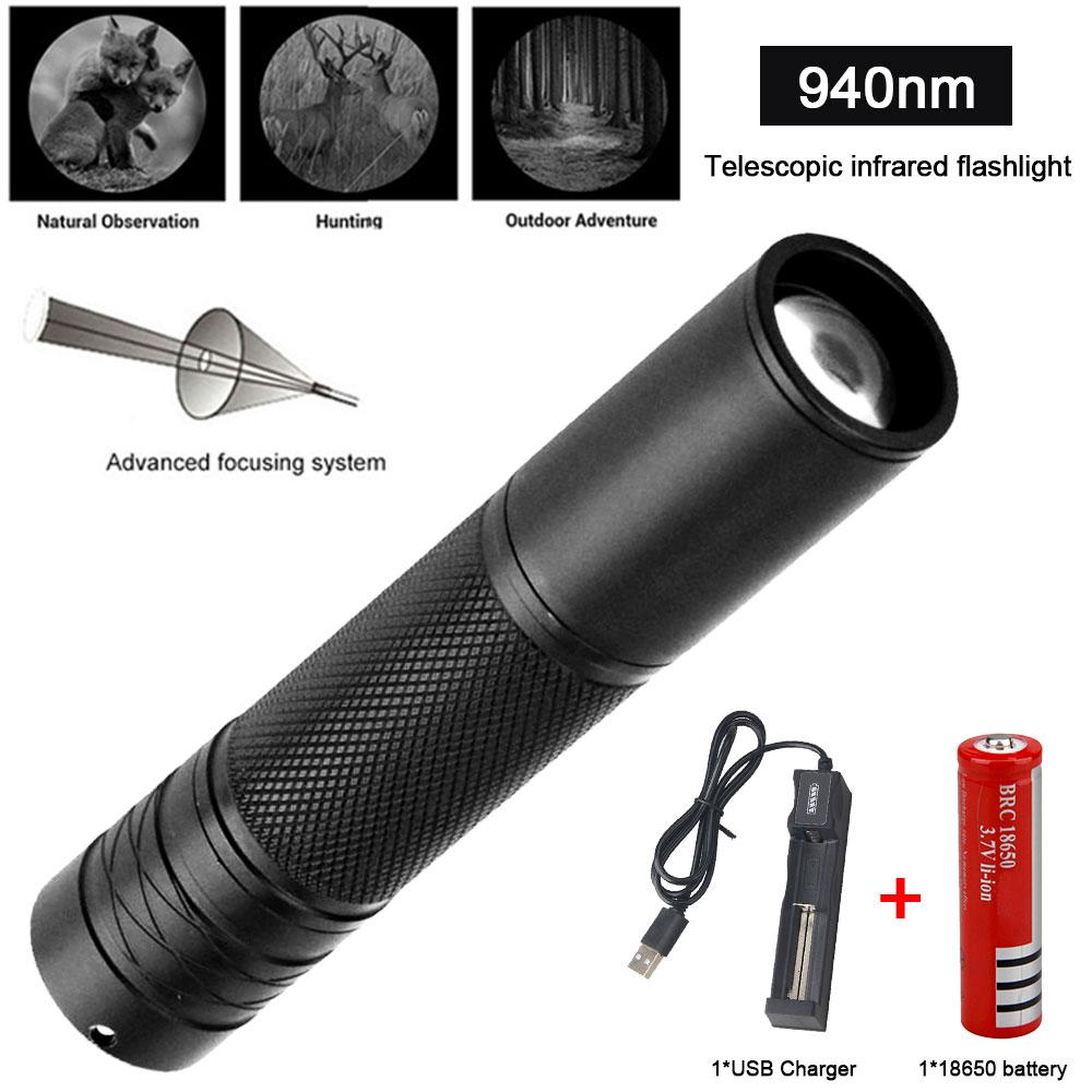 850nm/940nm Infrared Flashlight Adjustable Focus Zoomable IR Hunting Torch Infrared Radiation Weapon Light Night Vision Devices