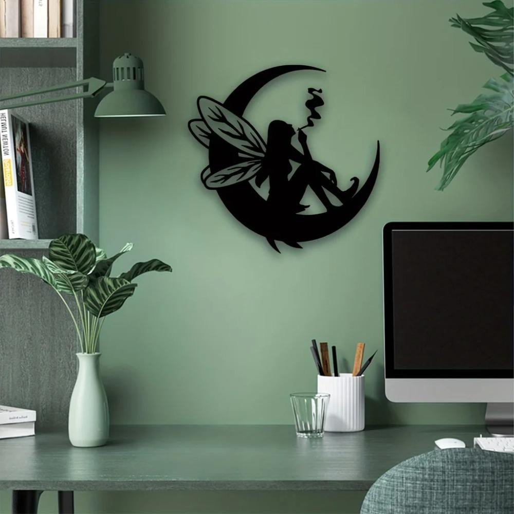 1 шт. Черный металлический декор для стен в виде феи – настенное искусство с фазами Луны для внутреннего/наружного декора дома, элегантные подарки для фей для комнаты, изделия из железа