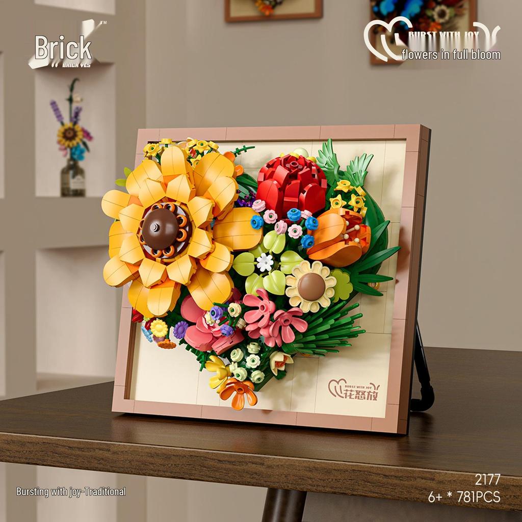 Sunflower Butterfly Photo Frame Ornaments: Trendy Toy Building Blocks Compatible with Lego