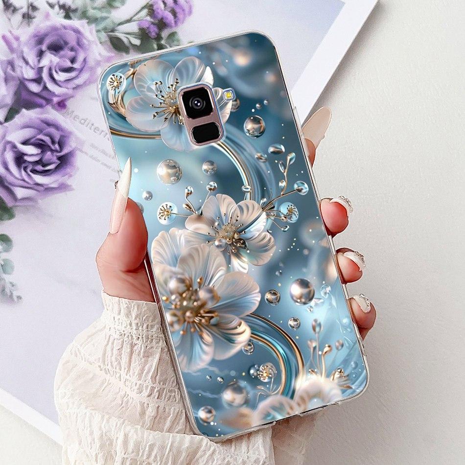 Phone Case For Samsung Galaxy A8+ (2018) SM-A730F / A8 (2018) SM-A530F Elegant Floral Butterfly Soft Silicone TPU Cases