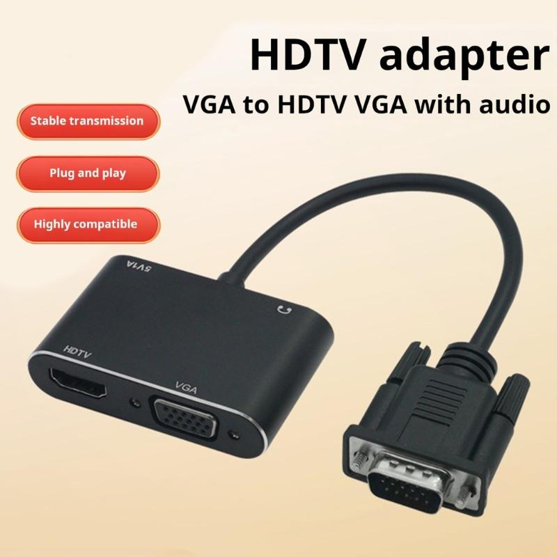 Конвертер VGA в HDTV с поддержкой аудио 3,5 мм, разрешение 1080P, разветвитель VGA для ПК, ноутбука, телевизора, проекторов