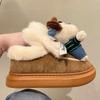 Мода 2024 Зимние женские мультяшные милые сапоги для снега с собакой для дома и улицы, нескользящие и теплые плюшевые хлопковые туфли, тапочки с собакой, хлопковые туфли