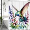 Floral Hummingbird Shower Curtain, Bathroom Decorative Shower Curtain, Waterproof Shower Curtain with Hooks