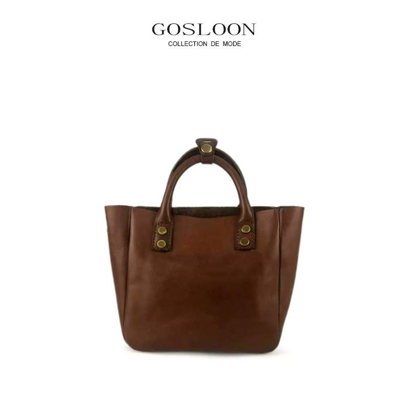 French Vintage Handmade Leather Crossbody Bag Women Small Square Shoulder