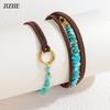 Bohemian Turquoise Leather Bracelet with Vintage Stone Beads for Women