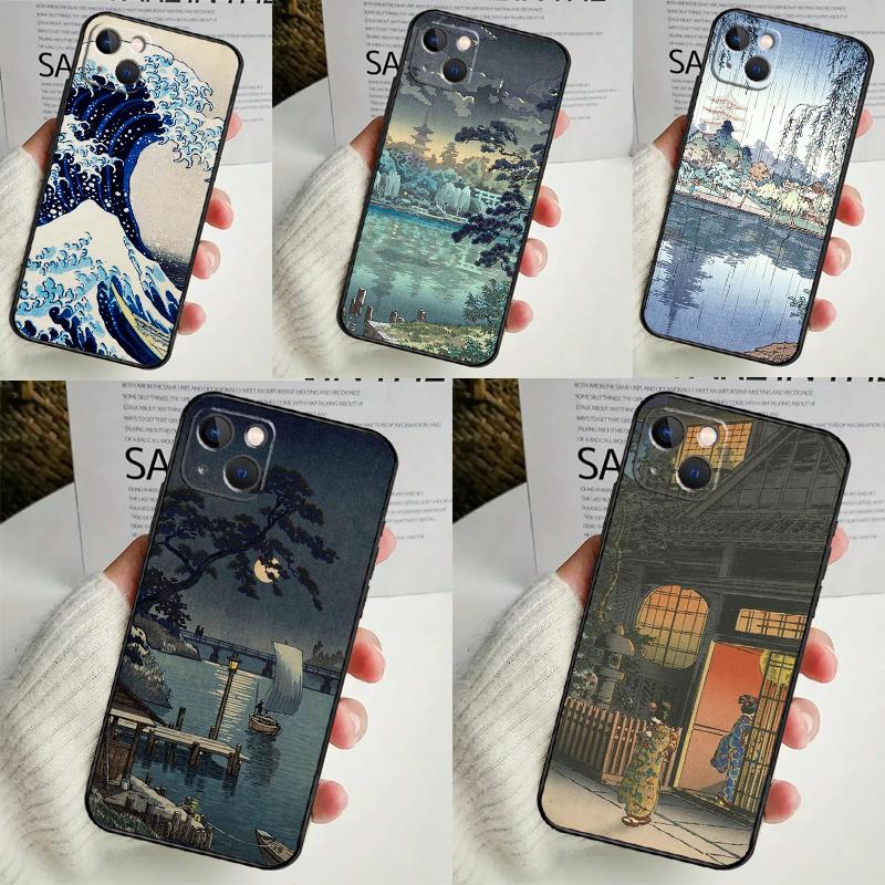 Japanese Style Ukiyo-e Art Case For iPhone 17 Air 15 14 13 12 11 16 Pro Max Mini 16 15 Plus 16e Funda Silicone Cover