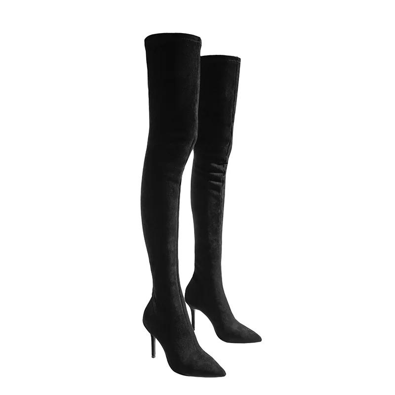 2024 Осень/Зима Новые Сапоги Труба На Высоком Каблуке Эластичные Заостренные Тонкие Каблуки Выше Колена Длинные Сапоги Труба Для Женщин