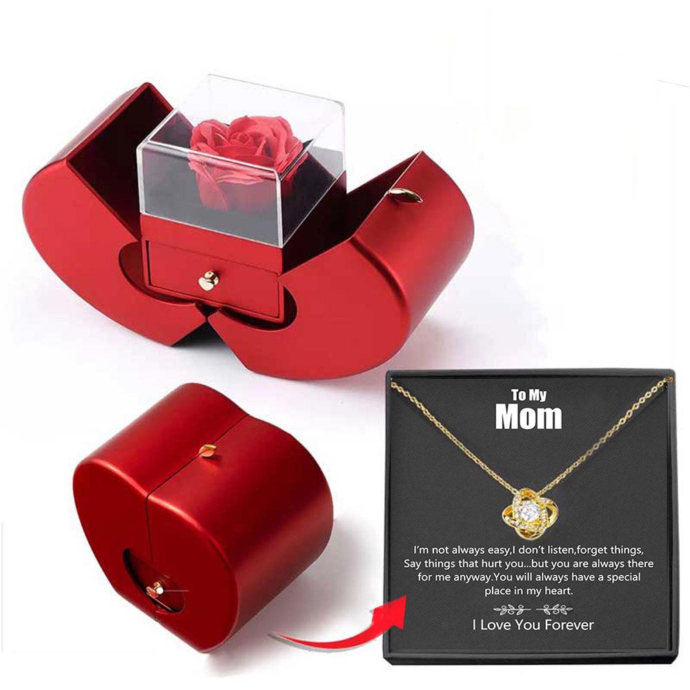 European & American Holiday Jewelry Gift Set: Four-Leaf Clover Necklace with Rose Immortal Flower