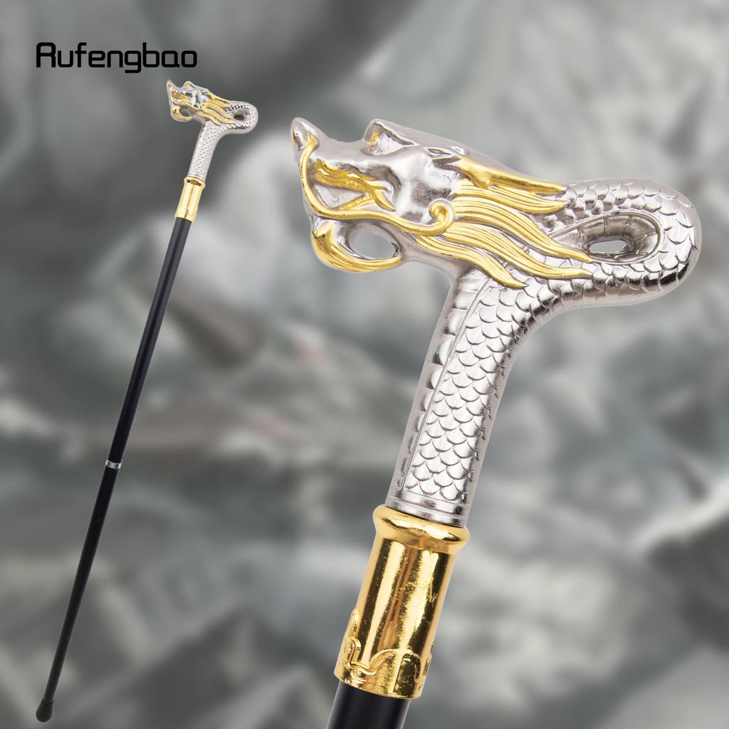 Golden White Dragon Head Fashion Walking Stick Decorative Stick Cospaly Vintage Party Fashionable Walking Cane Crosier 90cm