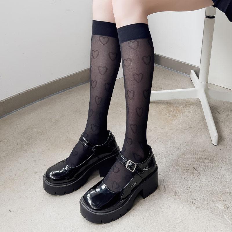 Чулки с милым сердечком для девочек, ультратонкие прозрачные нейлоновые длинные носки, женские чулки, милые гольфы в стиле Лолиты для девочек, чулки