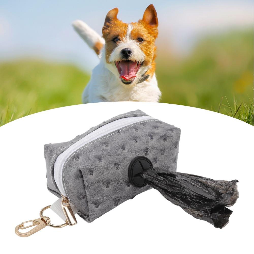 Clip On Mount Dog Poop Bag Dispenser Ostrich Grain Surface Pet Waste Storage Pack Road Side Walk