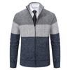 Autumn Vintage Knitted Color Block Cardigan Jackets Men Casual Long Sleeve Stand Collar Sweater Coats Fashion Slim Outerwear