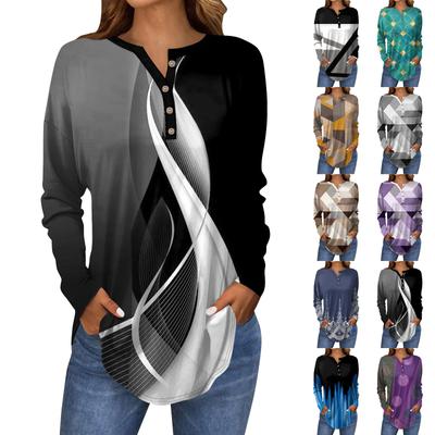 Футболки для женщин, осенние повседневные рубашки с длинным рукавом на пуговицах, толстовки с винтажным графическим принтом, топ-пуловер