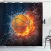 Баскетбольная занавеска для душа Баскетбольный мяч в огне и брызгах воды Дизайнерские шторы для ванной Полиэстеровые шторы с крючками
