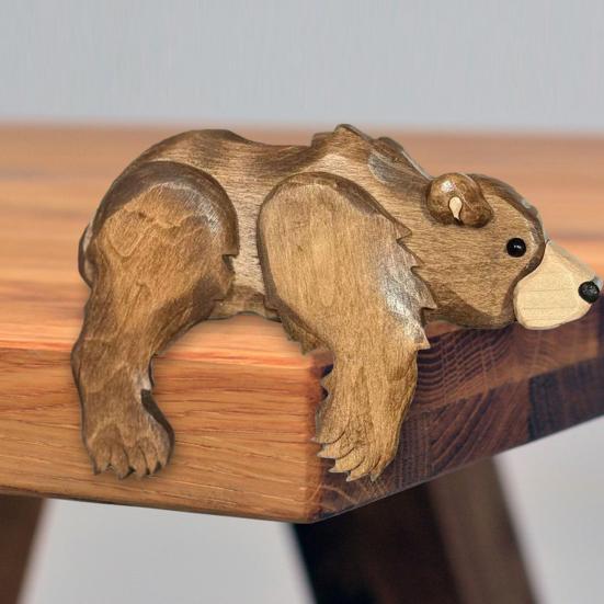 Деревянная фигурка животного, деревенская ручной работы, олень, сидящий на полке, резное животное, украшение с лаковым покрытием для дома, книжной полки, каминной полки, декора гостиной