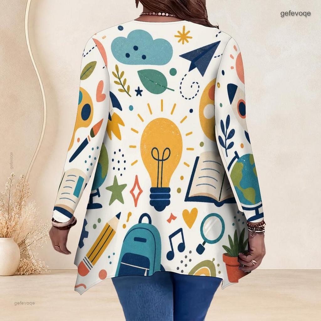 Plus Size Ladies V Neck Long Sleeve Loose Casual Top With Irregular Split Hem