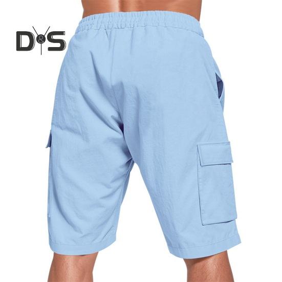 Мужские летние шорты, однотонные, повседневные, стандартного покроя, с эластичными поясами, завязками, дышащие, карго-шорты