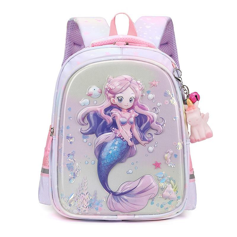 Exquisite 3D Pressed Shell Children School Bags Cute Cartoon Mermaid Printing Kindergarten Book Bag High Quality Nylon Lightweight Children's Backpack