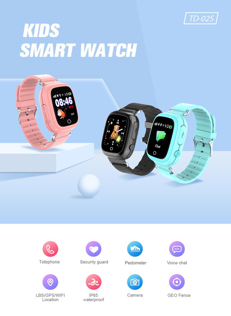 New TD-02 Kids Smart Watch, LBS Tracker, Music Player, Camera, Calculator, Dial & Alarm, IP67 Waterproof with Compass Function