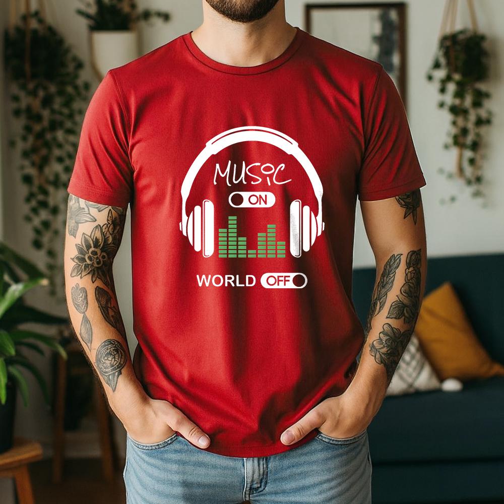 2026 Summer 100 Cotton Music On World Off Graphic Oversized Tee Music Rhythm Dj Themed Short Sleeve