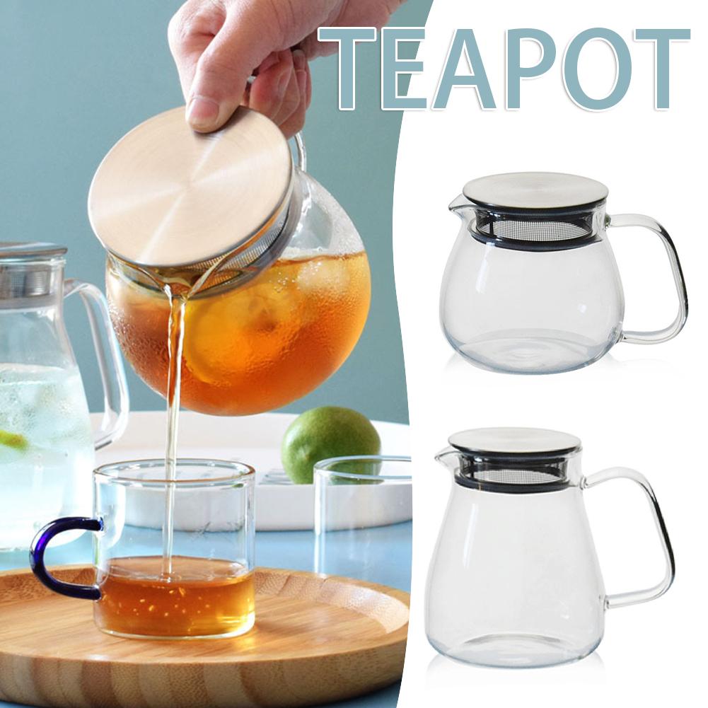 Clear Glass Teapot With Removable Filter Lid Easy Cleaning Tea Brewings Pot Stylish Reusable For Office/Home Housewarming Gift