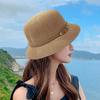 Женская шляпа от солнца, складная дышащая пряжка из искусственной кожи, летняя уличная солнцезащитная соломенная шляпа ручной работы, аксессуары для девочек