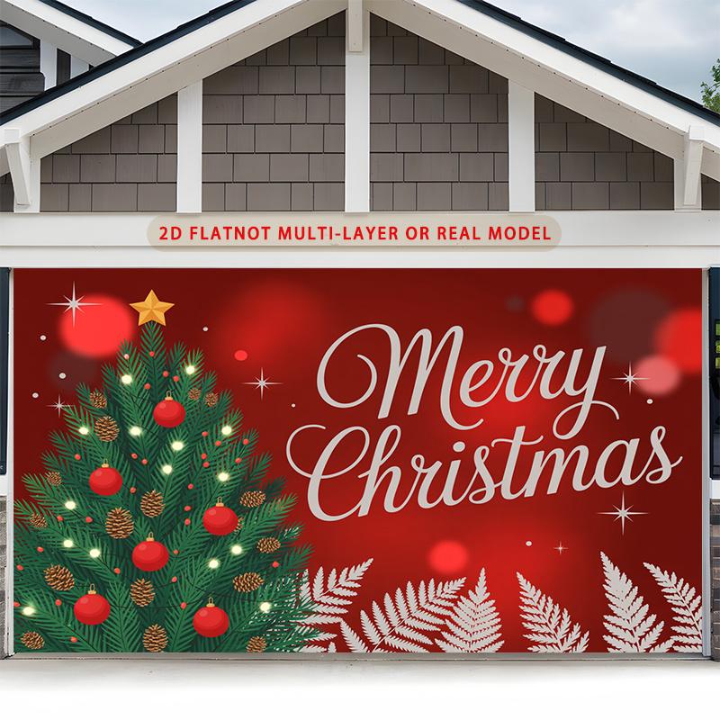 Party Backdrop Christmas Flat Festive Tree Merry Text Multi Layered Celebrations Event Backdrop Decoration Front Door Decor