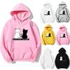 Womens Long Sleeve Cat Print Hoodies Drawstring Pullover Pocket Sweatshirts
