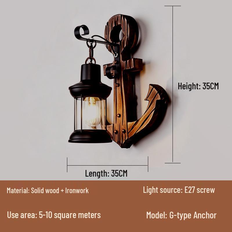 American Retro Industrial Wall Lamp - Antique Solid Wood Lantern for Restaurant and Corridor Decor