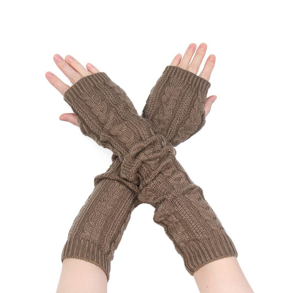 Women Man Autumn Winter Imitation Sleeves Knitted Mittens Long Gloves Arm Warmers Twist Pattern