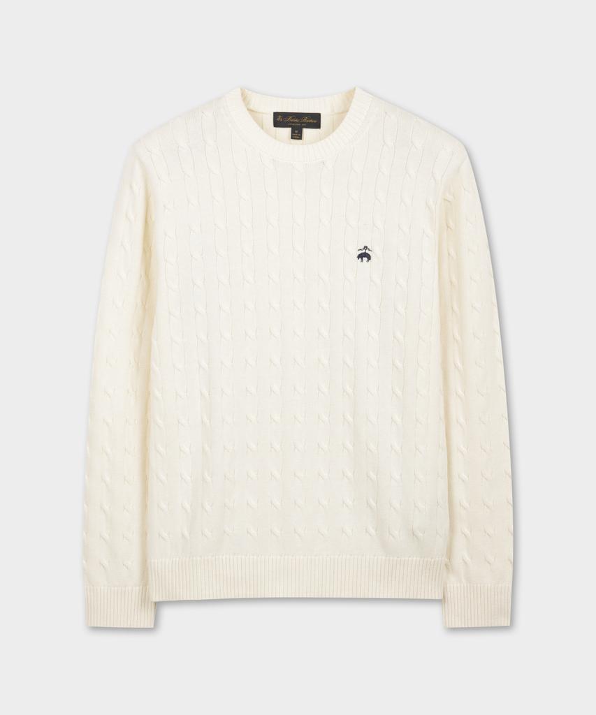 BROOKS BROTHERS Cotton Cable Crewneck Sweater (Ivory) (Bbwrmbg102)