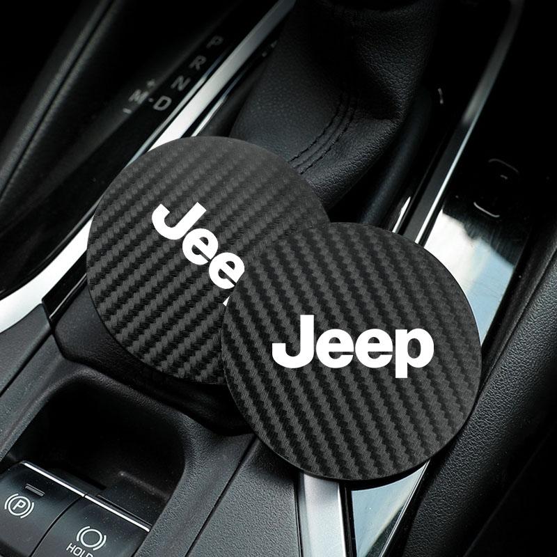 2Pcs Carbon Fiber Car Cup Holder Coaster Non-Slip Shock Mat For Jeep Wrangler JK Gladiator Renegade Grand Cherokee Valve Stem KUBEL1